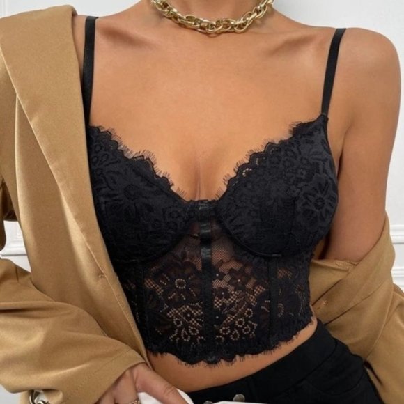 Contemporary Floral Lace Cropped Sexy Corset Cami Top black - Picture 4 of 6